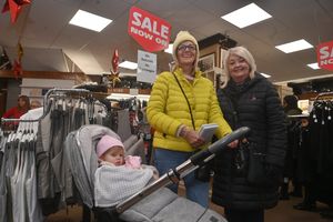 Final day at Dancers after 144 years: customers Beverley Kerr and Michelle Dodd with 20-month-old Allie