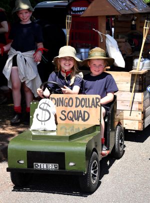 The Gamble Family, aka the Dingo Dollar Squad, won the walker's award at Shifnal Carnival