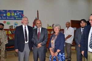 David Bolam with former president of the General National Congress of Libya Dr. Mohamed Yusuf Al Magariaf in 2012 on a visit to the school