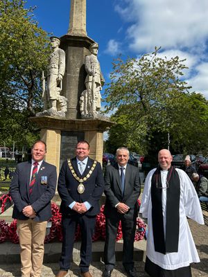 Adam Johnstone Builth Wells Royal British Legion, Builth Wells Mayor Councillor Gwyn Davies, Deputy Mayor Councillor Alan Waller and Reverend Mark Beaton. Image Cllr Mark Hammond