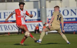 Kidderminster Harriers V Scarborough Athletic. K:Zak Brown V S: Alex Wiles.