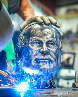 The sculpture was created out of scrap.