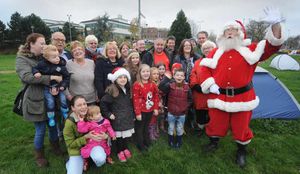 Father Christmas making a surprise visit to the Stafford Hospital protest camp on Sunday.