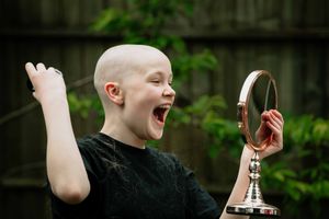 Brooke after her sponsored headshave