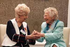 Veterans Ruth Bourne (left), who worked on Alan Turing's code breaking machine at Bletchley Park, and Dorothea Barron (right) during an International Women's Day event, hosted by the Taxi Charity for Military Veterans, at the RAF Club in Piccadilly, London.