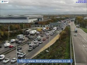 Traffic on the M6 Northbound at junction 10 has been moving slowly due to a lane being closed. Photo: Motorway Cameras