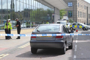 Police at the scene this afternoon