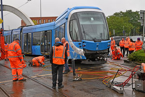 Engineers could be seen working at the scene to remove the tram and reopen the road