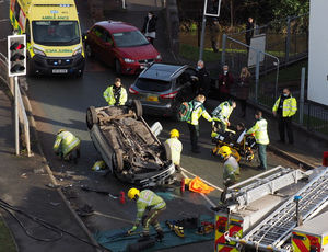 Supporting image for story: Man taken to hospital as car flips over in Wombourne crash