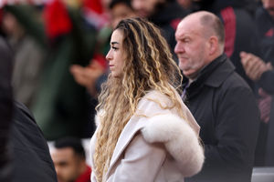 Rute Cardoso, Jota's wife, before the game at Anfield. (Photo by Carl Recine/Getty Images)