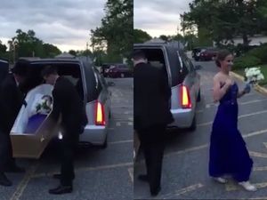 Supporting image for story: This teen's prom entrance in a coffin is truly one of a kind