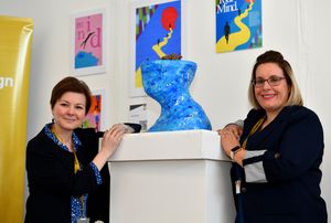 WOLVERHAMPTON COPYRIGHT NATIONAL WORLD  TIM THURSFIELD -10/04/25City of Wolverhampton art, design and photography students exhibition at Paget Road Campus.Pictures is (L) Fiona Henderson, assistant principal for quality and student engagement and lecturer Claire Henderson.