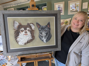 Katharine with a double pastel portrait