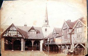 Guidhall in the 19th century, with the church behind