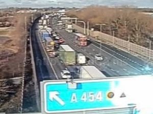 Supporting image for story: Long M6 delays as van overturns in Black Country crash