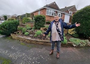 Campaigner Lois Bramall On Wolverley Avenue (Wollaston) where a grit bin was removed by Dudley Council. Picture: Cllr Andrew Tromans free for LDRS use