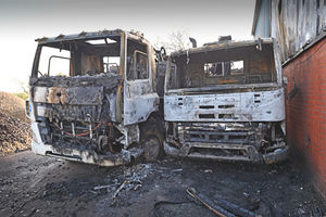 Two HGVs were destroyed in the fire