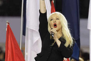 Supporting image for story: Christina Aguilera sings national anthem at Super Bowl XLV