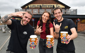 Rock On! Ludlow Brewery staff members Cody Palin, Molly Walters and Toby Clark with the new Ludlow Rocks IPA, which has been created for the Live at Ludlow Castle events..
