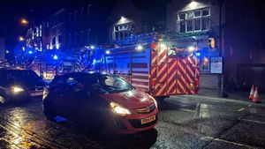 Fire engines outside Albert's Shed in Shrewsbury town centre after the Euro 2020 final. Photo: Colin Hancock