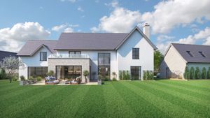 A CGI shot of the back of one home