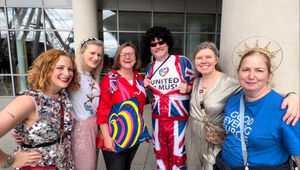 Eurovision fans from left to right: Charlotte Stern, Krista Speakman-Brown, Clare Smith, Ian Glassey, Selga Speakman-Havard and Pat Casbarra