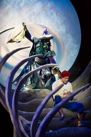 Cesar Morales as Aladdin and Iain Mackay as the Mahgrib. Pictures by: Bill Cooper