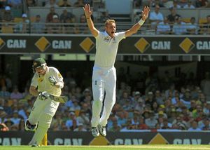 England's Stuart Broad (right) appeals for the wicket of Australia's Brad Haddin (left)