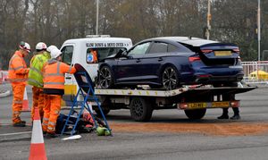 The scene at Burntree junction, Dudley, after and Audi was involved in an RTA.