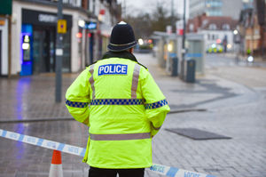 A police cordon remains in place on High Street, in Solihull. Image: SnapperSK