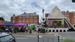 The Pyramid stage at Ludlow Castle Square during Ludlow Fringe