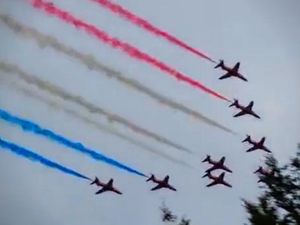 Supporting image for story: When to catch Red Arrows flying over the region today, plus Battle of Britain Lancaster