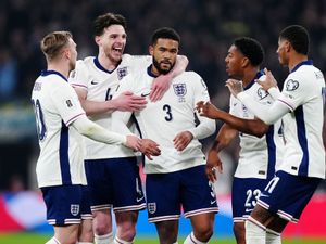 Reece James, centre, celebrates his goal against Latvia