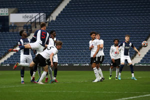 Caleb Taylor of West Bromwich Albion scores a goal to make it 1-0 during the Premier League Cup / PL Cup at The Hawthorns on May 3, 2022 in West Bromwich, England. (Photo by Adam Fradgley/West Bromwich Albion FC via Getty Images)...