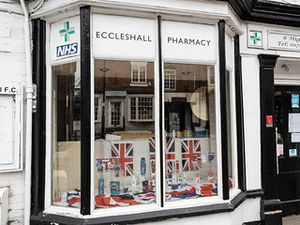 Window decorations at Eccleshall Pharmacy.