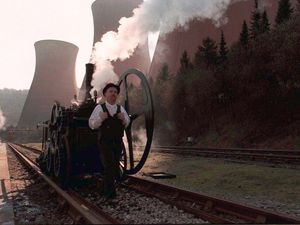 PICTURE FROM THE ARCHIVE: A replica of Richard Trevithick's 1802 steam engine, the world's first steam railway locomotive runs on a track near the Ironbridge power station. The full scale loco was built at GKN Sankey in Telford by a team of nine apprentices to Trvithick's original designs with some minor changes to meet current safety requirements. 