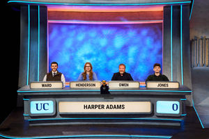 Harper Adams University made history with their appearance on the show. Pictured (left to right): Students Alastair Ward, Rachael Henderson, John Owen, and Will Jones