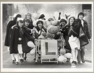 Stafford nurses took a bed on a ten-mile trek around the town in November 1982 to raise funds for the baby unit at the soon-to-be-built Stafford District General Hospital.