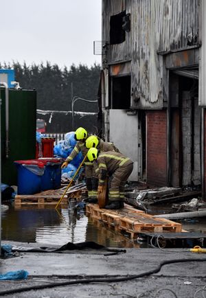 Fire crews at the scene of a fire at G. Simmons and Sons Pork Scratchings unit, Bloxwich.