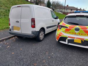 The van was parked on the side of the road with the engine running and the driver asleep.
