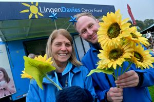 Karen Roberts and Jonathan Wood from Lingen Davies Cancer Fund at Heal Festival 
