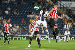 Karlan Grant of West Bromwich Albion scores a goal to make it 1-0 during the Carabao Cup First Round match between West Bromwich Albion and Sheffield United at The Hawthorns on August 11, 2022 in West Bromwich, England. (Photo by Adam Fradgley/West Bromwich Albion FC via Getty Images).