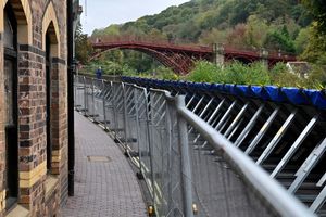 Flood barriers in place at the Wharfage 