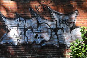 Some of the graffiti scrawled on the outside of the building