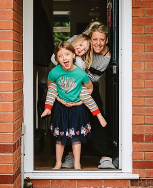 Family life at home during the Coronavirus lockdown. Betsy Graystone, 6, Nell Grayston,e 3, and Mum Emma Graystone, from Telford