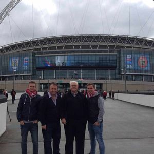 From left to right: Owen Richards, Adrian Evans, Patrick Evans, and Joel Richards travelled to Wembley to watch Walsall play earlier this year