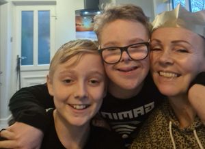 Christian Peacock with mother Katie and brother Samuel