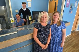 Ann with staff members Helen Wassall, Jack Reeves, Diane Hassell.