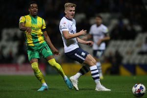 Grady Diangana of West Bromwich Albion and Ali McCann of Preston North End  during the Sky Bet Championship between Preston North End and West Bromwich Albion at Deepdale on October 5, 2022 in Preston, United Kingdom. (Photo by Adam Fradgley/West Bromwich Albion FC via Getty Images).