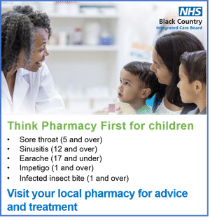 Two children and a woman looking at a pharmacist for advice
